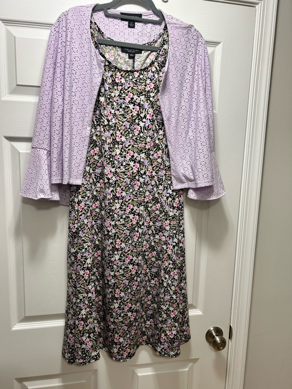 Perceptions Floral Midi Dress with Lilac Eyelet Cardigan